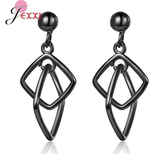 Amazing Style 925 Sterling Silver Square Hollow Pendant Drop Earring For Sale Trendy Geometric Square Earring For Women