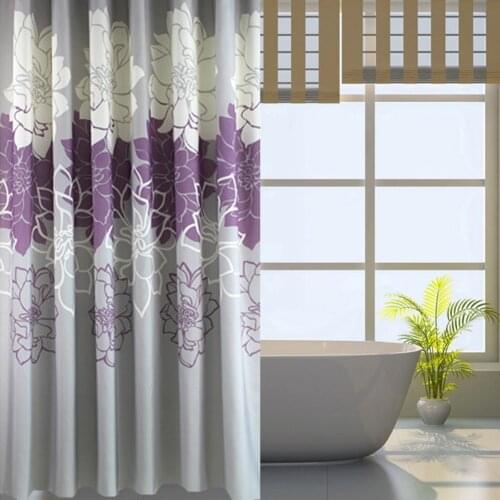 Gray Background and Flowers Pattern,Mildew Proof and Waterproof Washable Printed Polyester Fabric Shower Curtain for Bathroom