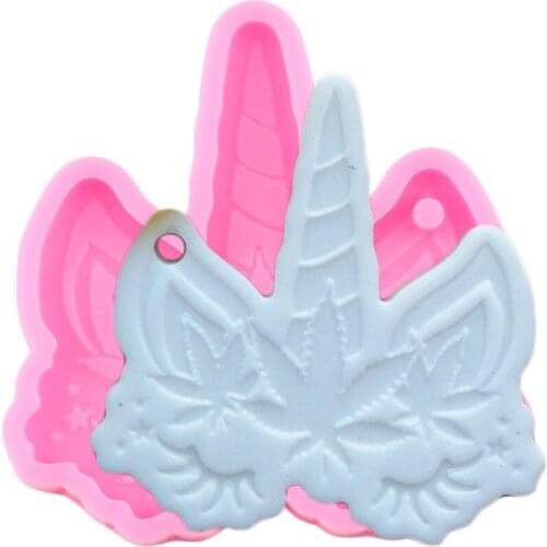 Maple Leaf Unicorn Head Keychain Silicone Molds Necklace Epoxy Resin Mould Jewelry Pendant Mold Fondant Chocolate Candy Moulds