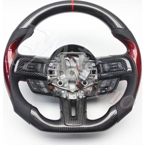 Replacement Real Carbon Fiber Steering Wheel with Leather for Ford Mustang 2015-2017