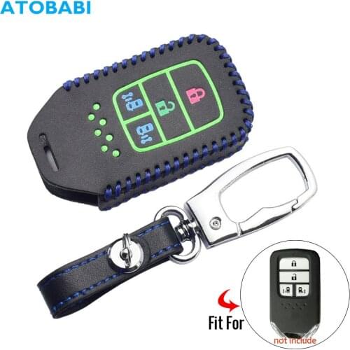 Luminous Leather Car Key Cover For Honda Odyssey 4 Buttons Smart Keyless Remote Fob Protector Case Keychain Bag Auto Accessories