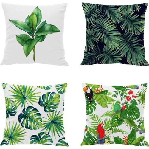 Tropical plant green leaf theme pillowcase linen printed home cushion cover