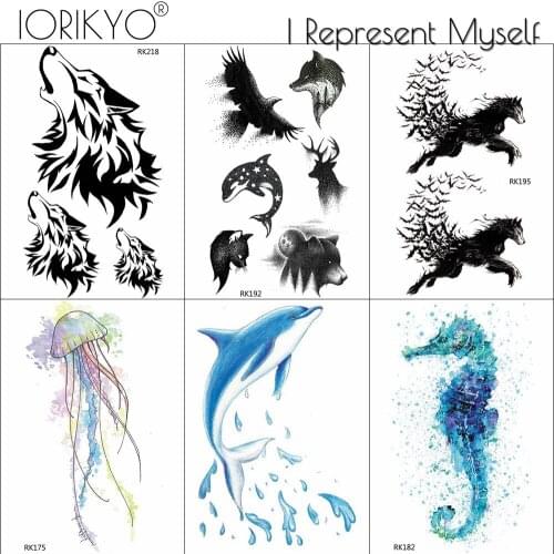 Waterproof Tattoo Stickers Men Body Arm Temporary Tattoo Paper Black Eagle Cute Whale Waves Women Birds Wolf Fake Tatoos Paste