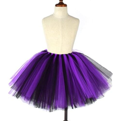 Purple/Black Fluffy Tutu Skirt for Girls Baby Nylon Tulle TUTUS Party Skirt Kids Halloween Costume Ballet Dance Skirts
