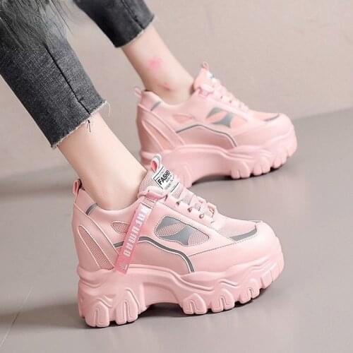 2021 Spring Womens Casual Sports High Platform Shoes All-match Comfortable Womens Chunky Sneakers Mesh Breathable Autumn Shoes