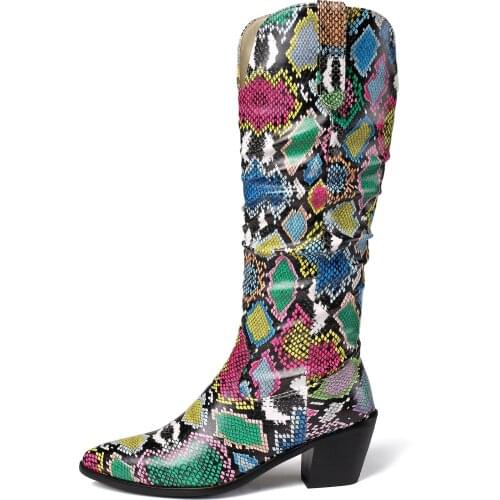 Winter for woman new fashion consice new Slip on Pointed toe Block heels Serpentine Knee high boots 34-46