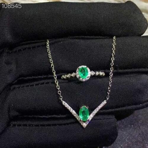 Natural green emerald Necklace Ring Necklace Natural Gemstone Jewelry Set 925 Silver Elegant lovely Type V Women party jewelry