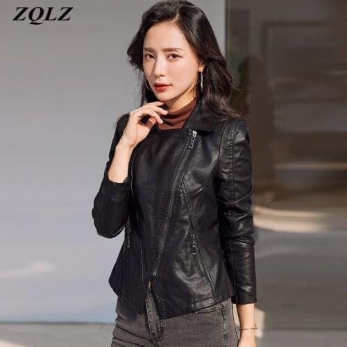 ZQLZ Plus Size 4XL Faux Leather Jacket Women 2021 New Biker Vintage Short Pu Outerwear Slim Black Moto Basic Leather Coat Female
