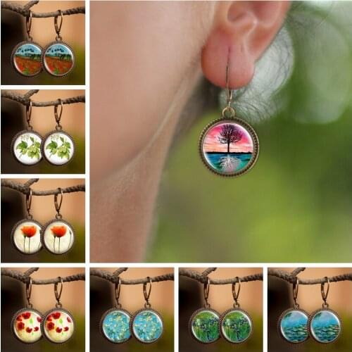 1 Pair Flower Dangle Earring Floral Glass Art Earrings Retro Statement Long Dangle Earrings Handcrafted Jewelry Christmas Gift