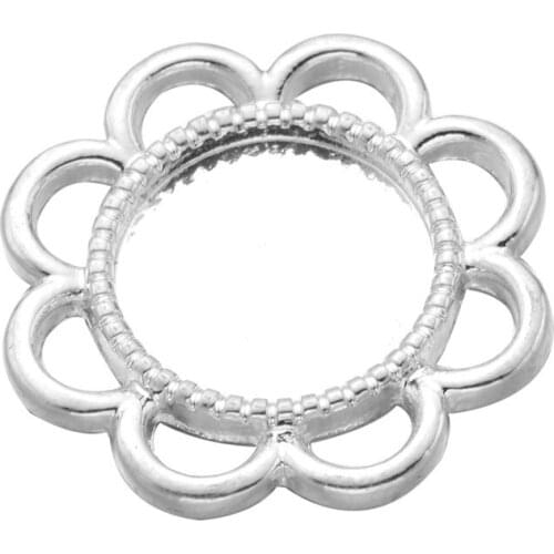 10pcs/lot 12mm Round Flower Lace Pendant Settings Bezel Trays Fit 12mm Glass Cabochon DIY Necklace Basic Jwewelry Findings