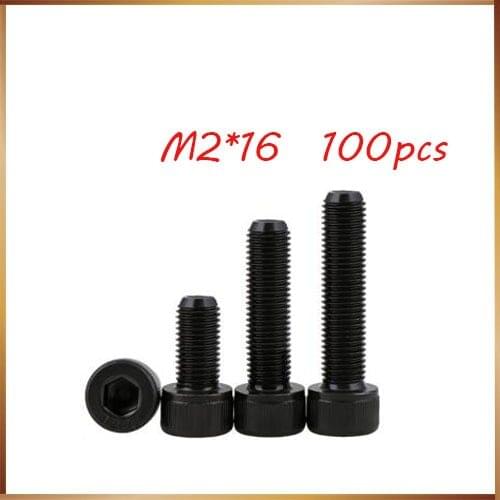 100pcs/Lot Metric Thread DIN912 M2*16mm Black Grade 12.9 Alloy Steel Hex Socket Head Cap Screw Boltsstainless bolts,nails