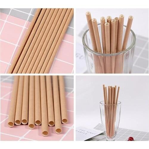 100PCS Drink Paper Straws Natural Disposable Drinking Straws Solid Color Straws Fruit Juice Straws Drinking Supplies Bar Tools