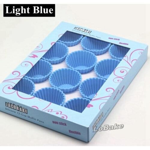 12 pcs/set) Light Blue New thick best bakeware silicone muffin cup cake liners small thickening plastic cupcake containers