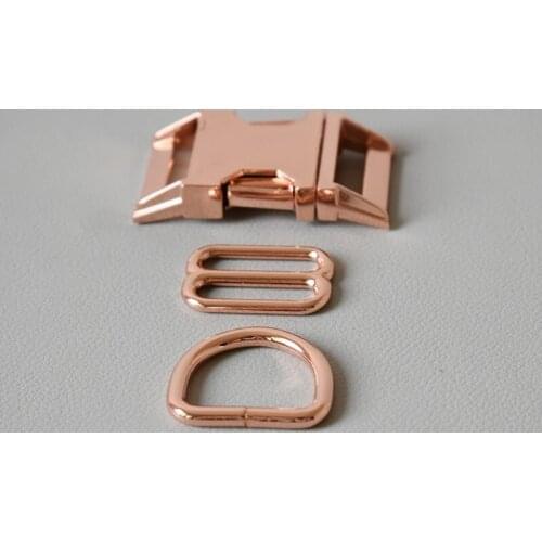 20 Sets (25mm) Webbing Golden Metal Slider Adjustable Buckle Loops DIY Straps Bags Belts Accessory-Rose Gold