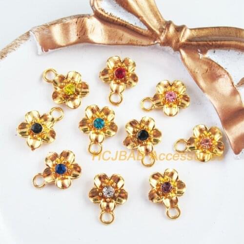 20Pcs Gold Color Star Flower Mixed Crystal Charms Pendants 11.5x15mm