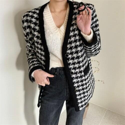 2021 Thicken Houndstooth Coats Plus Size Woolen New Fashion Streetwear Chic Elegant Autumn Warm Jackets Women Tops