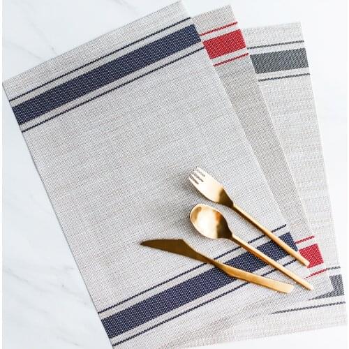 6-piece PVC Placemats Table Mats Heat Insulated Pad Rectangle Washable Placemats Stripe Table Decor 5 Colors 45x30cm