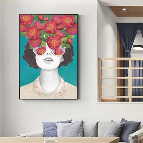 Abstract Flowers Head Women Poster Print Canvas Painting For Living Room Wall Art Cuadros Pictures Unframed Home Decoration