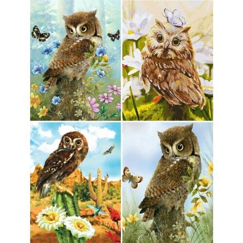 KAMY YI Animals Owls Flowers Diamond Painting Landscape Cross Stitch 5D Diy Embroidery Full Diamond Mosaic Home Decoration