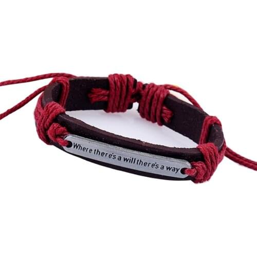 English Word "Where there is a will there is a way" Fashion Vintage Leather Bracelet & Bangles for Women Men Gifts Jewelry FS015