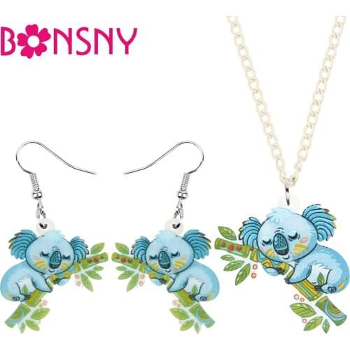 Bonsny Acrylic Cartoon Australia Koala Bear Jewelry Sets Fashion Sweet Animal Necklace Earrings For Women Girls Kids Gifts Charm