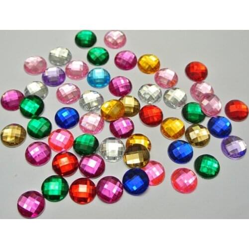 BSTAYLYEXI 200pcs 12mm No Hole Mixed Color Acrylic Flatback Rhinestone Faceted Round