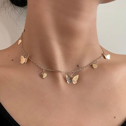 Gold Silver Color Chain Pendant Butterfly Necklace for Women Layered Charm Choker Necklaces Boho Beach Jewelry Gift Cheap A