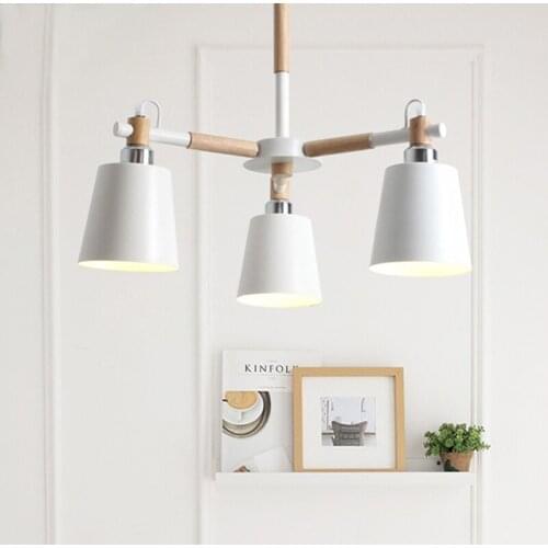 E27 Bulb White Black Metal Suspension Light Modern 3 Heads Wood Pendant Lamp For Living Room Bedroom Fixture Lighting PL555-3