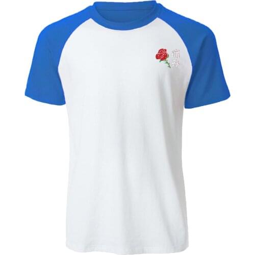 2019 Summer Cotton T Shirt Hip Hop Tees Tops Japanese Aesthetic Rose Print T-Shirt Men Raglan Short Sleeve Harajuku Streetwear