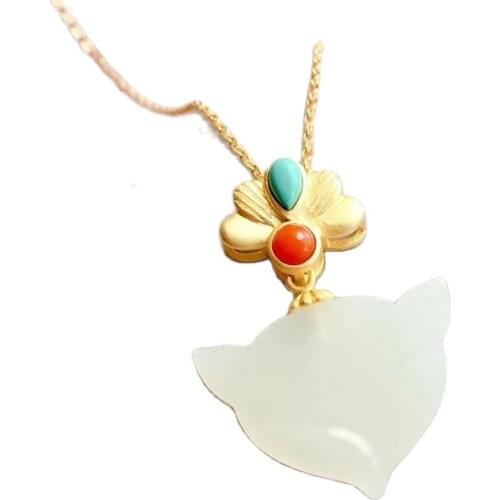 KJJEAXCMY fine jewelry natural white jade 925 sterling silver new women gemstone pendant necklace chain support test popular