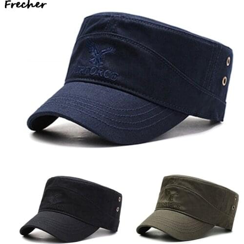 2021 Mens Cotton Embroidered Eagle Flat Top Cap Women Men Snapback Caps Vintage Army Hat Cadet Military Patrol Cap Unisex