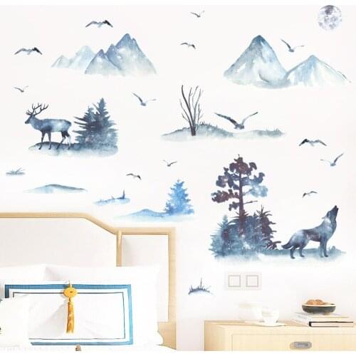Chinese Landscape Wall Sticker poster Living Room Decoration Home Office Decor Art DIY Mural Bedroom Sofa Backdrop Wall Decals