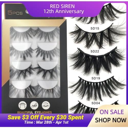 RED SIREN 5 Pairs 25mm 3D Faux Mink Lashes Natural Long False Eyelashes Volume Fake Lashes Makeup Extension Eyelash 18mm-25mm