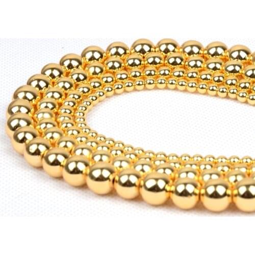 Natural Stone Beads Golds Plated Hematite Round Beads For Jewelry Making Bracelet 4 6 8 10 12mm 15inches Wholesale Perles