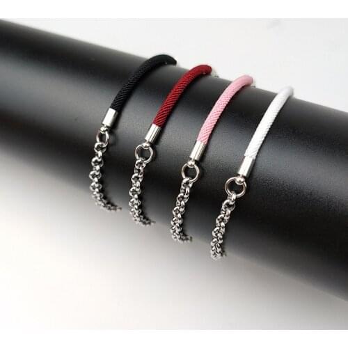 Fashion Stainless Steel Bracelet Hand Adjustable Rope Chain Black/Red Lucky Charm Bracelet for Women Men Couple Jewelry Gift
