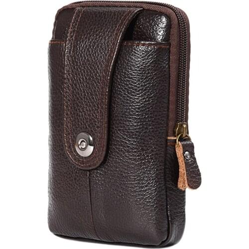 Men Waist Pack PU Leather Vintage Zipper Hasp Fashion Phone Card Key Holder Waterproof Travel Male Waist Bag