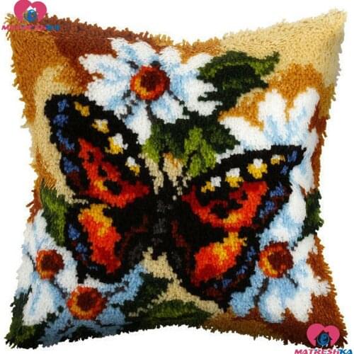 Latch Hook Kits butterfly Embroidery Printed canvas 3d Pillowcase Crochet Hook kits Unfinished Kit diy Handmade craft Home decor