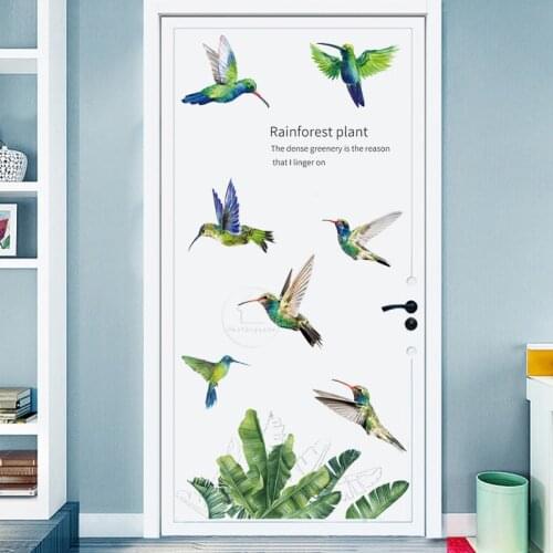 Hummingbird Green Leaf Wall Sticker Living room Bedroom Wall Decor Removable PVC Door Decoration Sticker Home Decor Art Murals