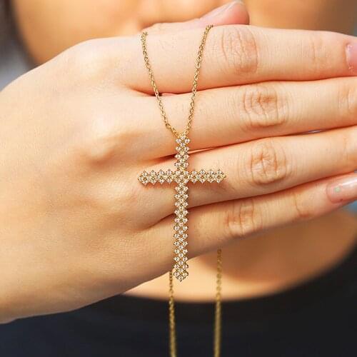Funmode New Arrival Link Chain Big Cross Pendant Necklace For Women Dress Jewelry Accessories Gifts Wholesale FN163