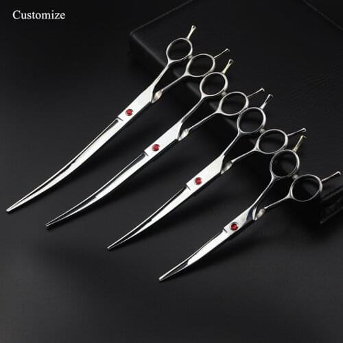 Customize logo japan steel 6/7/8/9 inch Pet dog grooming Curved hair scissors cutting barber pet shears hairdressing scissors