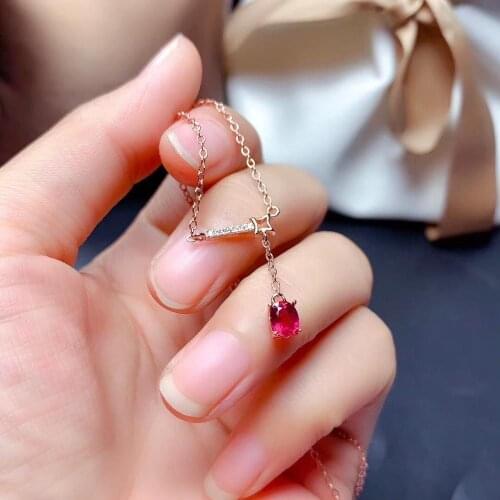 Natural red ruby Necklace natural gemstone Pendant Necklace S925 silver Elegant Water drop star girls women party fine Jewelry