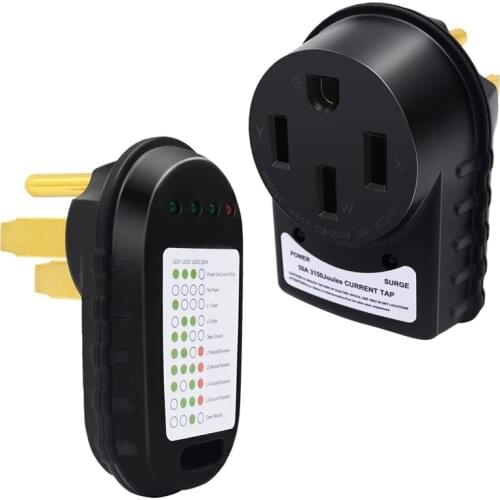 50A RV Circuit Tester Surge Adapter, 125V/250V RV Power Pedestal Tester 14-50P Receptacle Analyzer for Travel Trailers