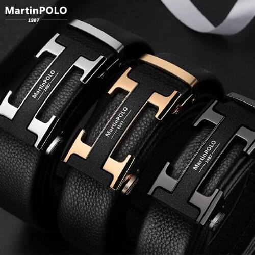 MartinPOLO Genuine Leather Belt Men Luxury Cowskin Strap Belt for Men H Alloy Automatic Buckle Belts Fashion Mens Belts MP2801P
