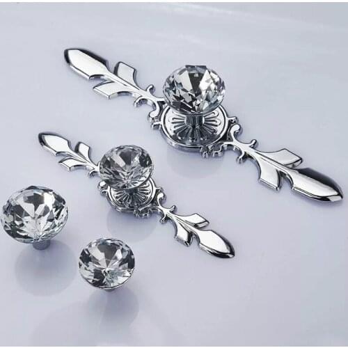 Luxury Crystal Single Hole Cabinet Door Knobs Modern Drawer Kitchen Closet Pulls Handles Furniture Cupboard Handle