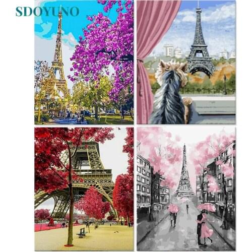 SDOYUNO 60x75cm Paint By Numbers Paris Tower Frameless DIY Painting By Numbers On Canvas Landscape Digital Painting Unique Gift