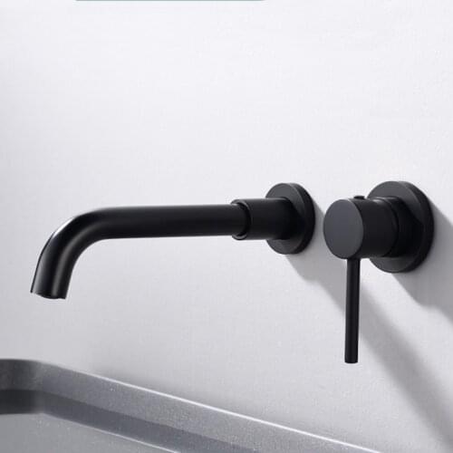 Modern Matte Black Waterfall Water Bathroom Mixer Tap Faucet Washbasin Concealed Basin Handle Split Type In Wall Installation