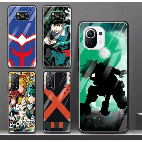 Glass Smartphone Case For Xiaomi 11i 11 Ultra 10 Poco X3 F3 M2 Pro X2 F2 Mi Note 10 Cover Shell Soft Funda My Hero Bakugou MHA