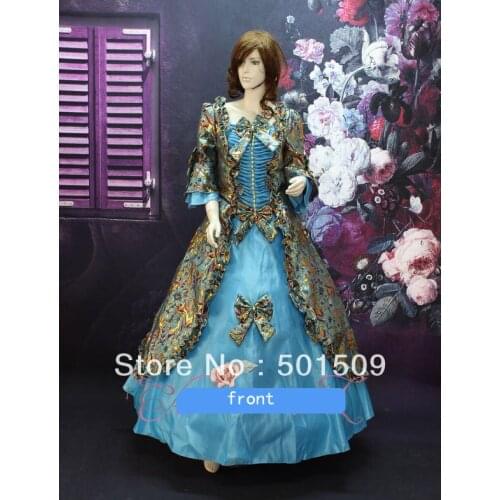 Rhinestone blue luxury medieval dress Renaissance Gown queen costume Victorian /Marie Antoinette/civil war/Colonial Belle Ball