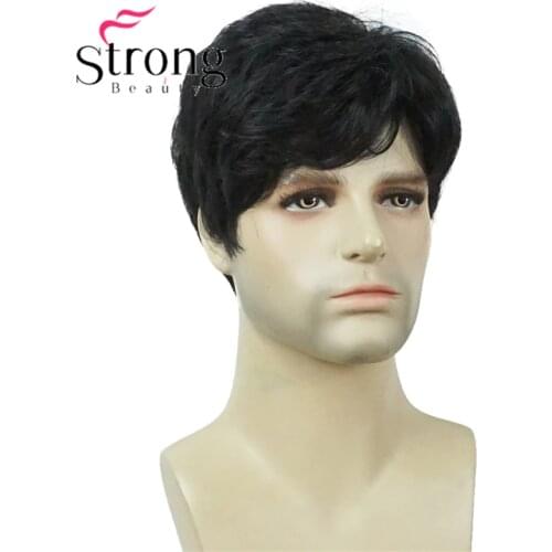 StrongBeauty Mens Short Black Natural Synthetic Full Wig for Men