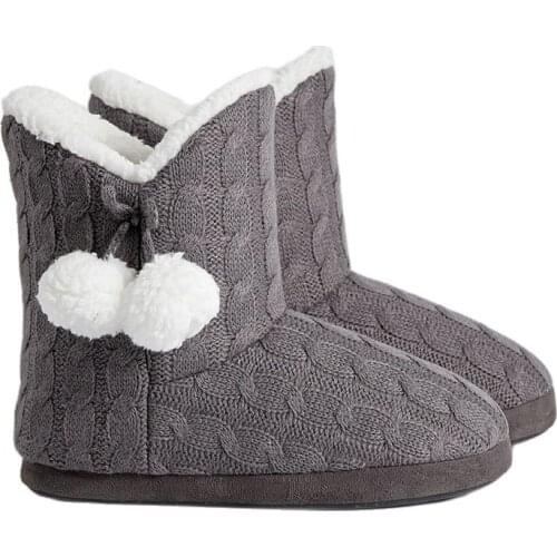 Suihyung New Winter Women Ankle Boots Warm Indoor Cotton Shoes Thickened Fleece Hairball Home Slip On Female Plush Flat Booties